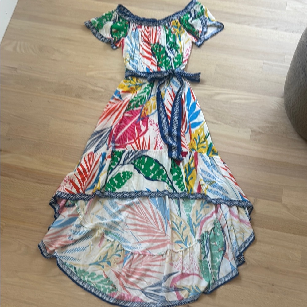 Flying Tomato Multicolor Leaf Print hi-lo dress